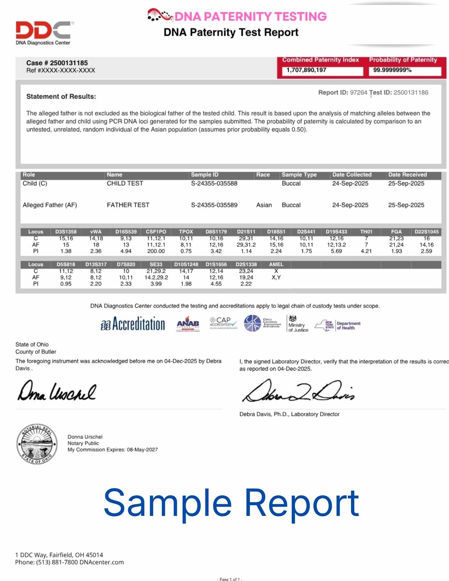 Sample DNA Paternity Report