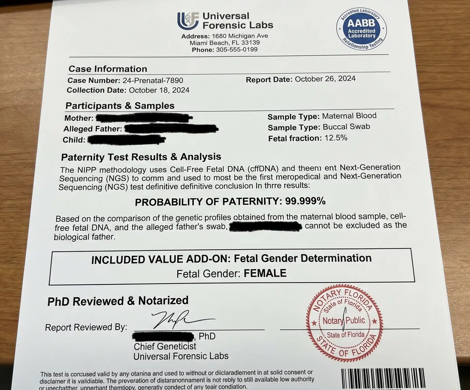Sample DNA Paternity Report